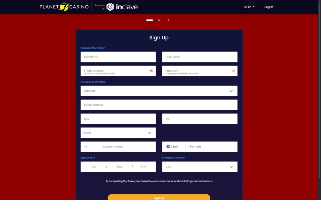 Planet7 casino registration