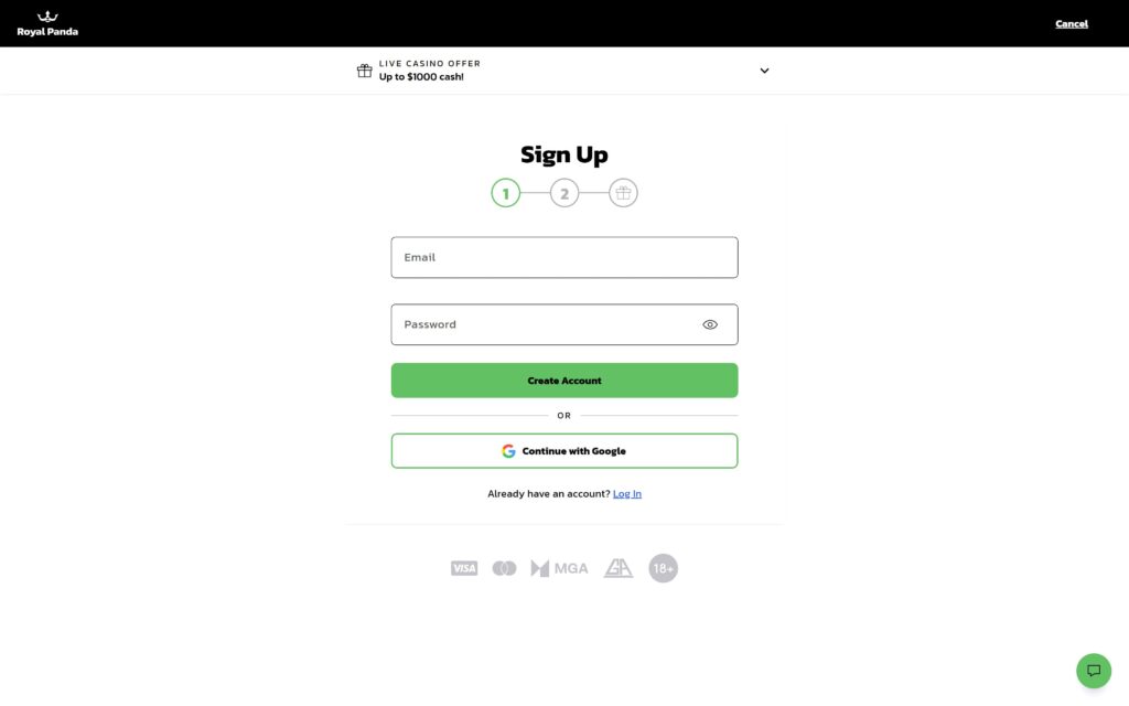 Royal Panda casino registration