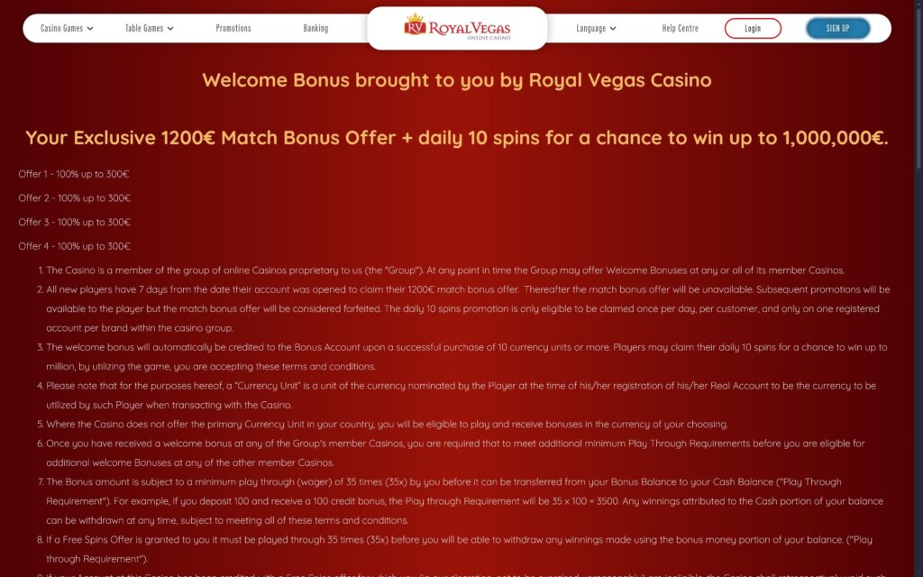 Royal Vegas casino bonuses