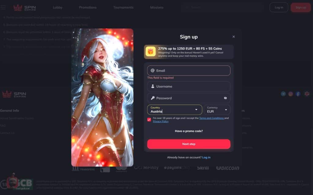 Spin Empire casino registration