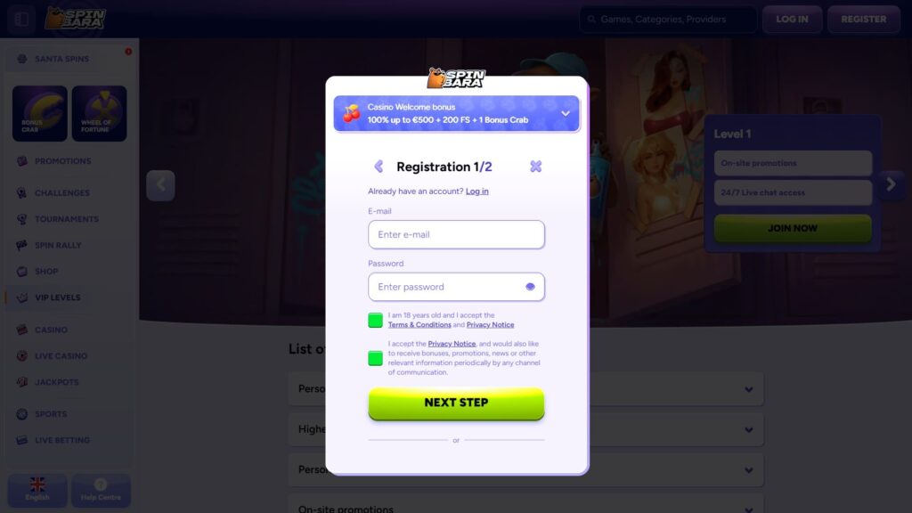 Spinbara casino registration