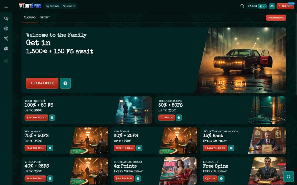TonySpins casino bonuses