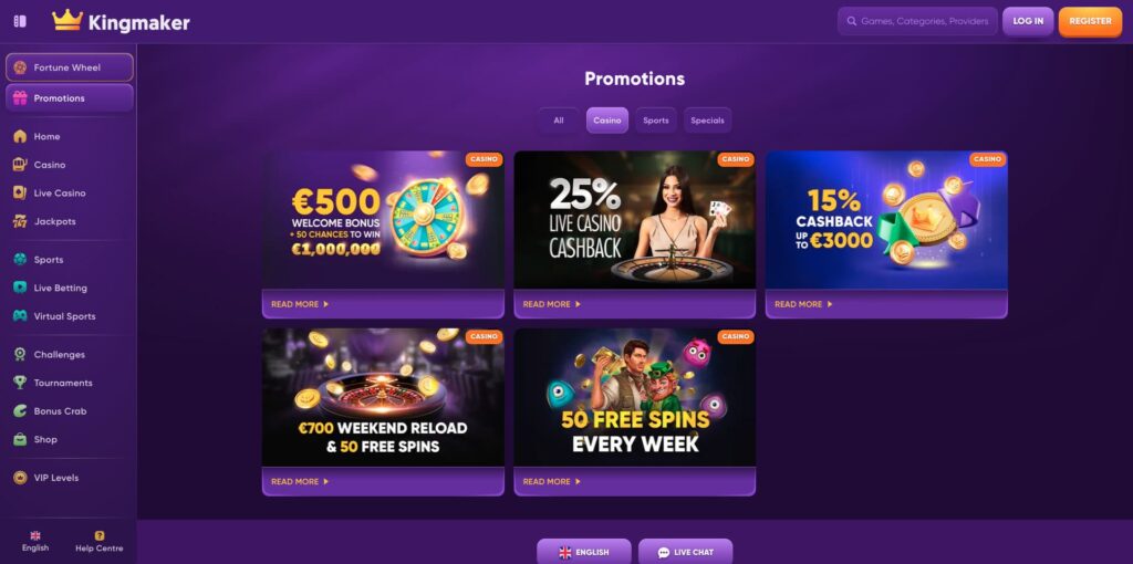 Kingmaker Casino Bonuses