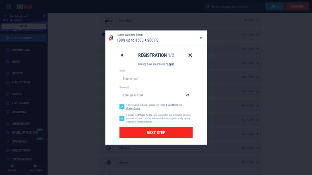 TikiTaka casino registration
