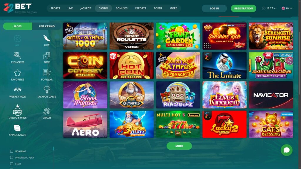 22bet casino slots