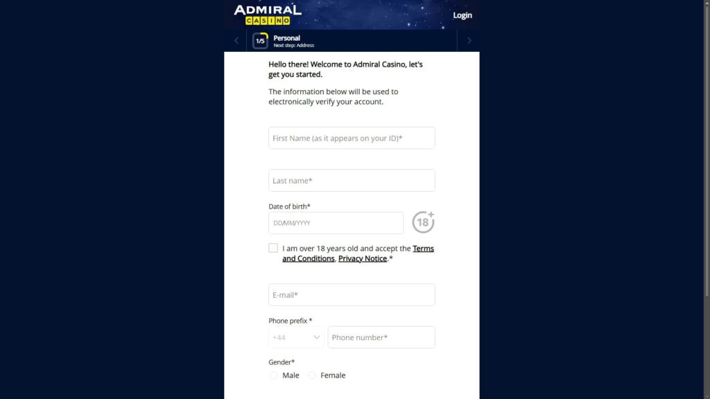 Admiral casino registration