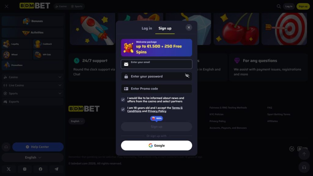 Bdmbet casino registration