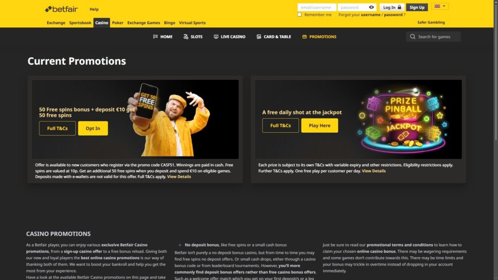 Betfair casino bonuses