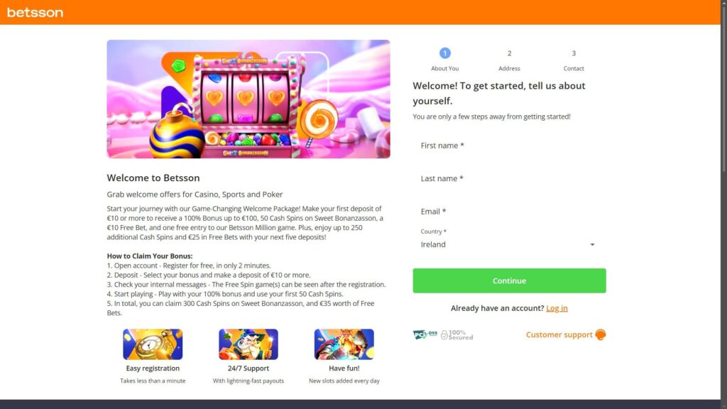 Betsson casino registration