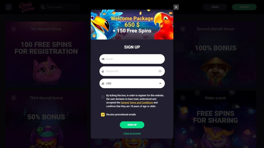 Candy casino registration