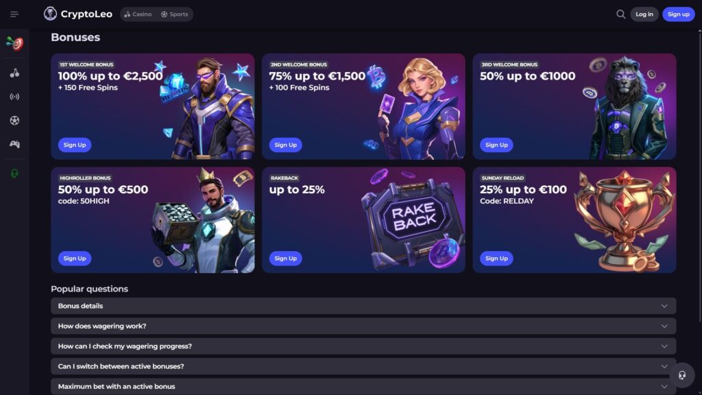 Cryptoleo casino bonuses
