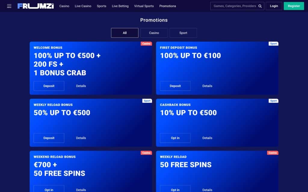 Frumzi casino bonuses