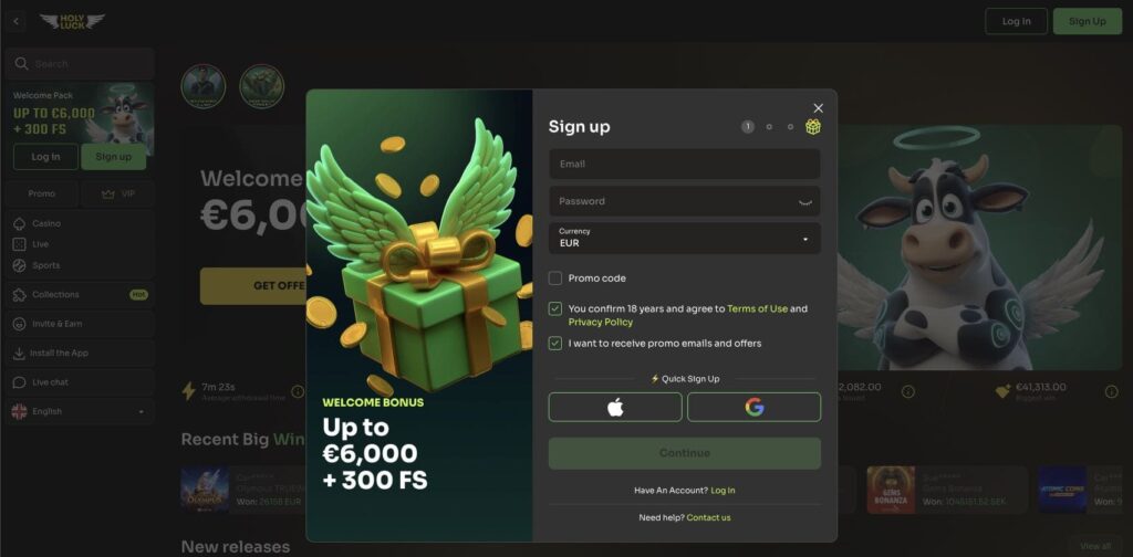 Holyluck casino registration