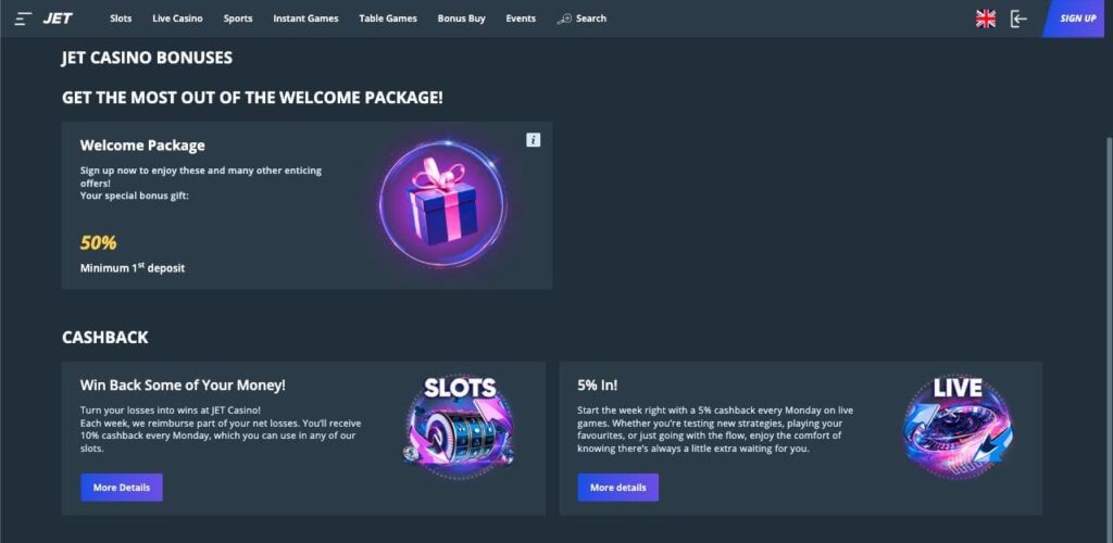 Jet casino bonuses