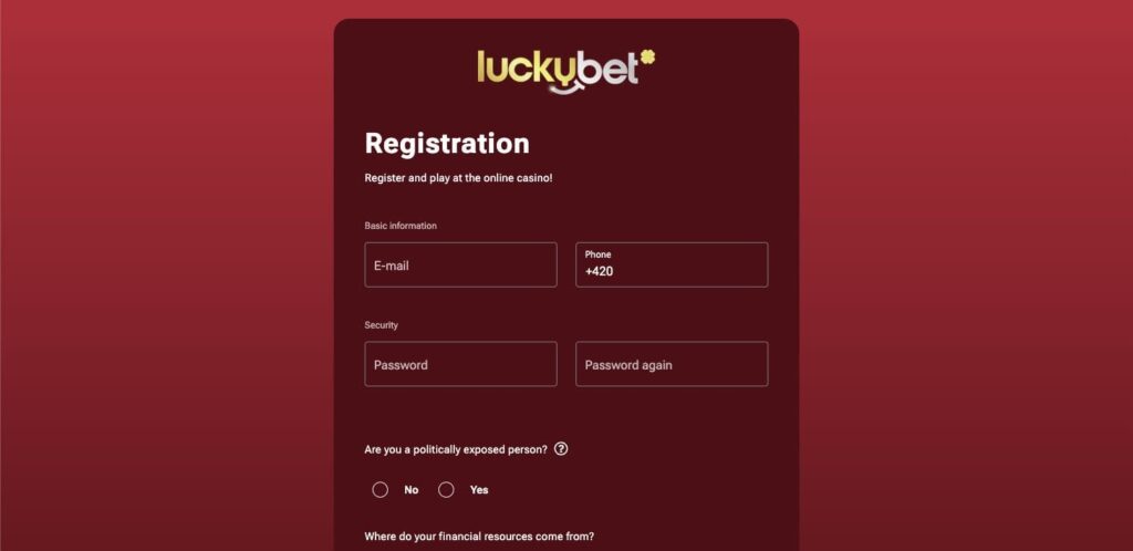 LuckyBet casino registration