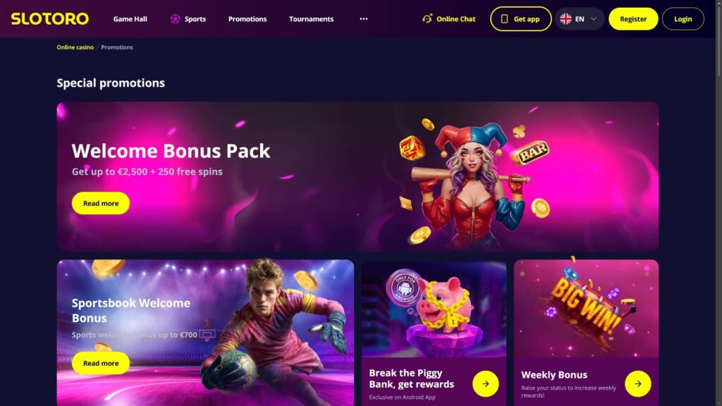 Slotoro casino bonuses