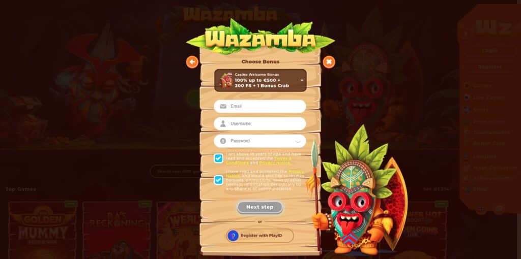 Wazamba Casino Registration