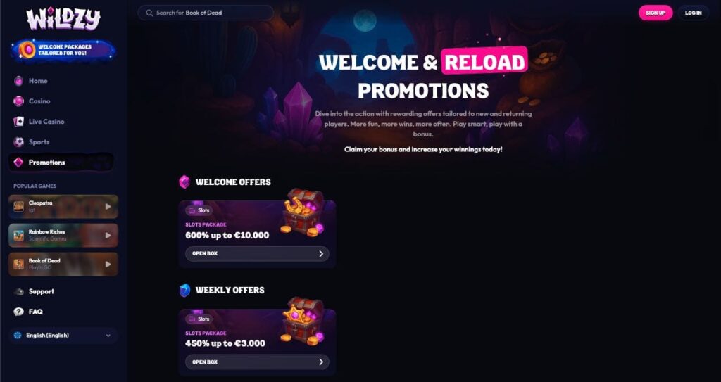 Wildzy casino bonuses