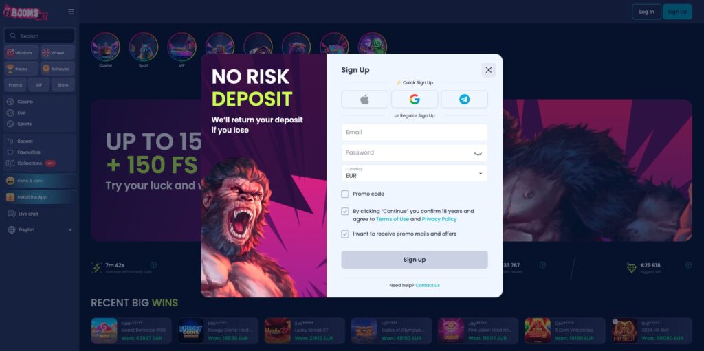 BoomsBet Casino Registration