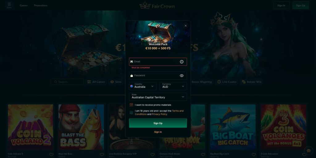 Fair Crown Casino Registration