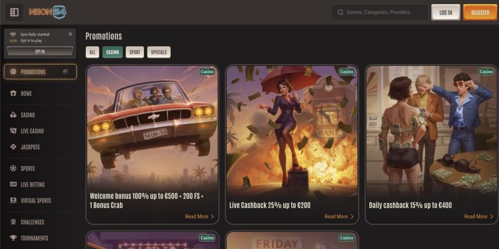 Neon54 casino bonuses