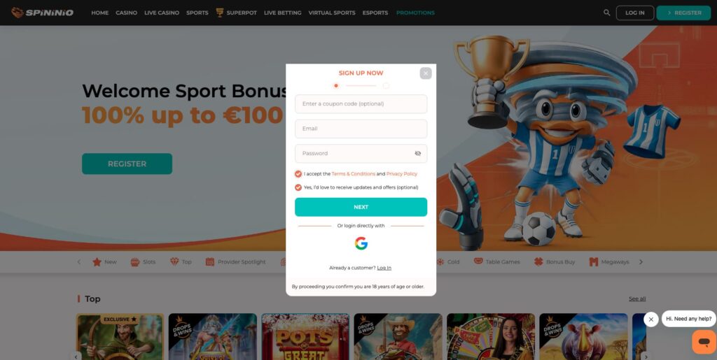 Spininio Casino Registration